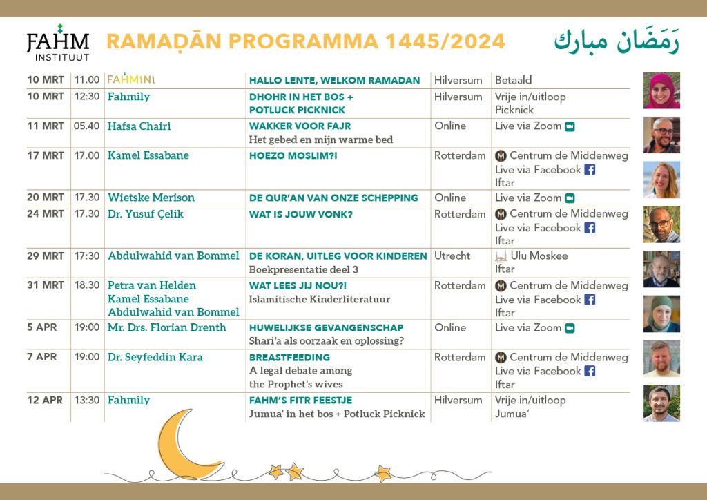 Overzicht lezingen programma ramadan 2024 Fahm instituut